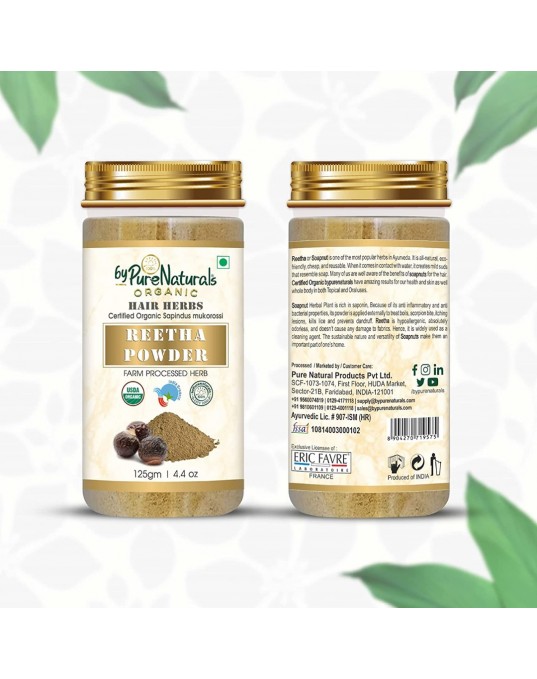 Organic byPurenaturals Reetha Herb Powder - 125gm (Pack of 2)