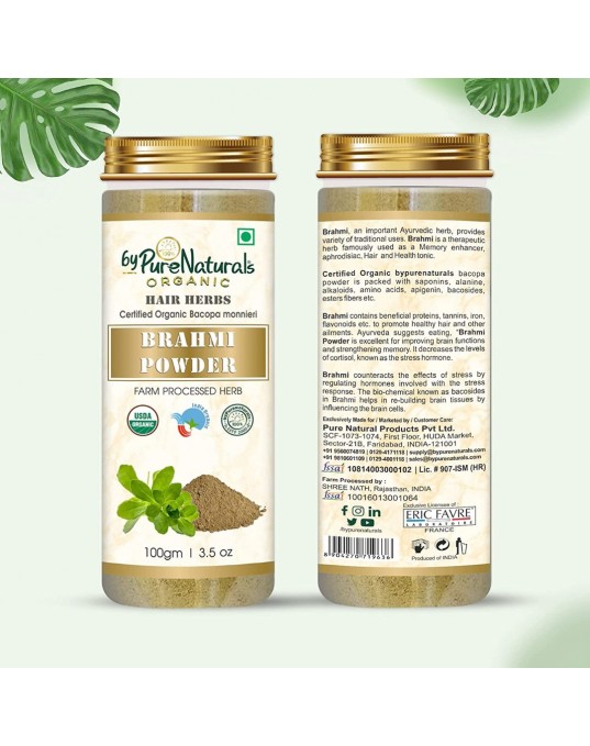 Organic byPurenaturals Brahmi Herb Powder - 100gm (Pack of 2)