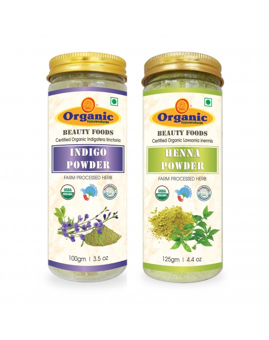 Organic bypurenaturals Indigo Powder & Henna Herb Powder Combo-225gm