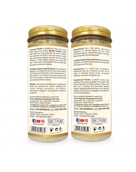 Organic bypurenaturals Mulethi Powder & Sandalwood powder Combo-225gm