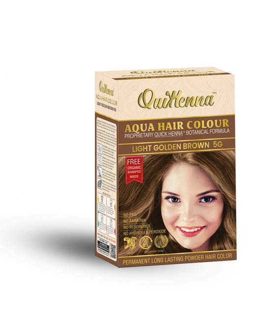 QuikHenna Aqua Powder Hair Color Box Light Golden Brown 5G Pack of 2