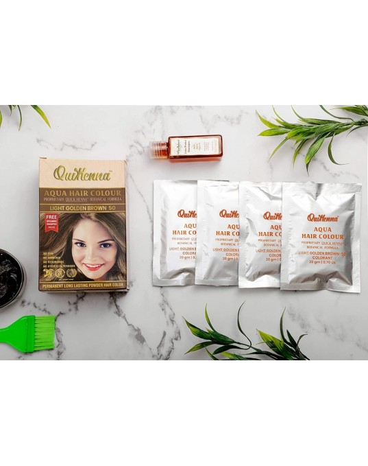 QuikHenna Aqua Powder Hair Color Box Light Golden Brown 5G Pack of 2